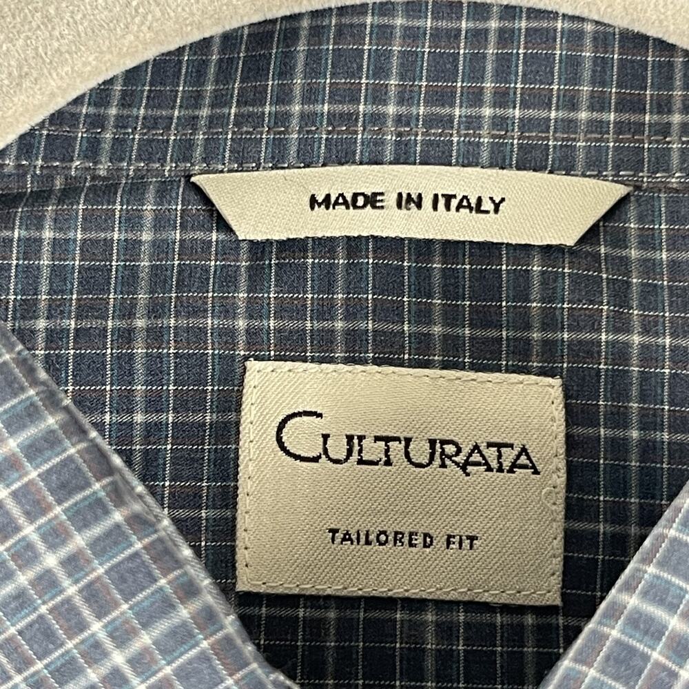 Culturata Dress Shirt Mens 15-3/4 40 Plaid Tailored Fit Button Up Italy Made - Picture 4 of 13